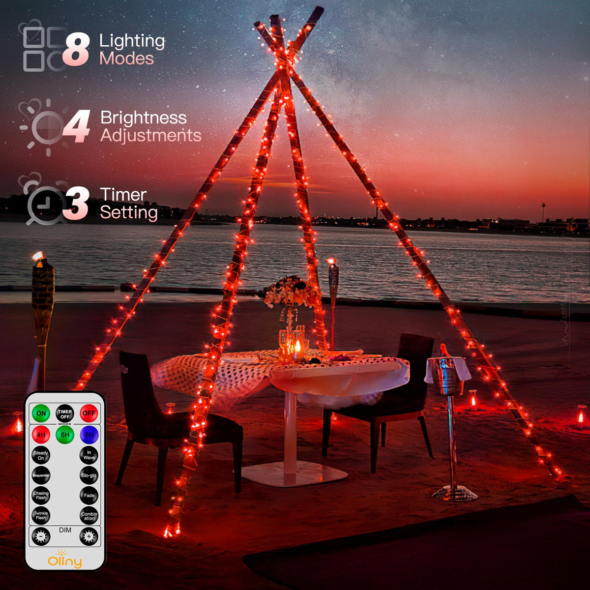Ollny Fairy Lights Mains Powered 20m 200 LED Outdoor String Plug Remote