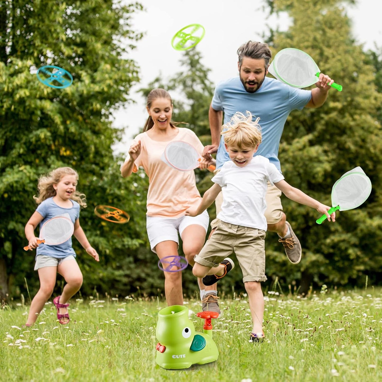 Kids Outdoor Toys, Autism Sensory Equipment, Garden Toddler Toys for 3 Years Old Boys and Girls, Flying Disc Launcher Toy with 24 Saucers, Outdoor Games for Kids 4-8, 8-12