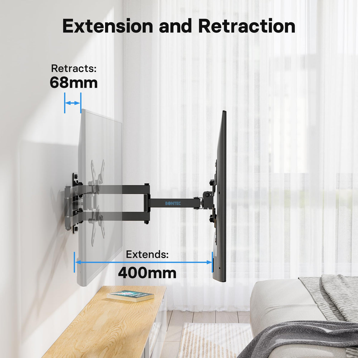 BONTEC TV Wall Bracket for Most 13-42 Inch TV, Adjustable TV Wall Mount, Tilt, Swivel, 360°Rotation, VESA 200x200mm up to 20kg, Universal TV Mount with Safety Screws, Bubble Level, Cable Ties Included
