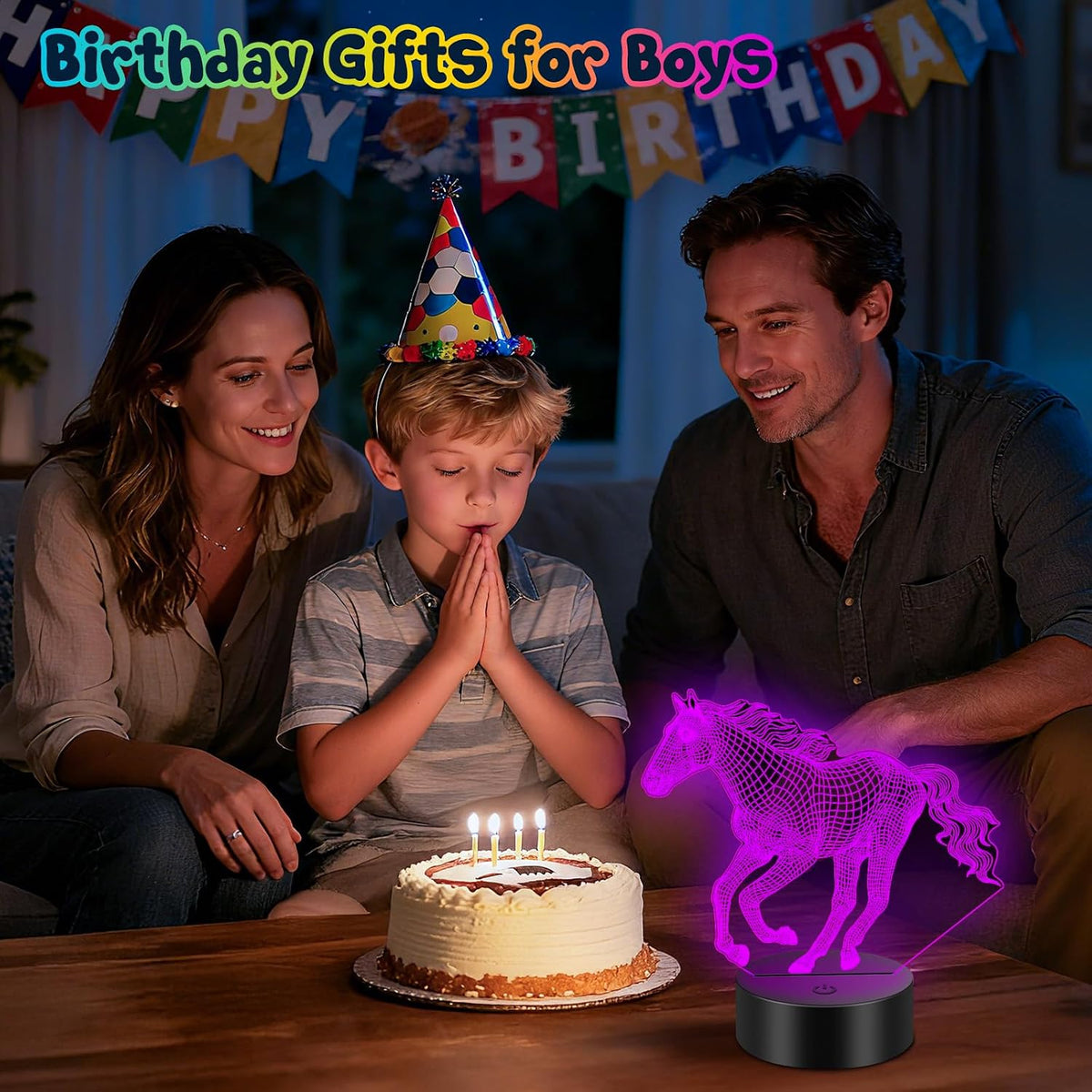 Linkax Horse Gifts for Boys, 3D Illusion Night Light for Girl Bedroom Decor