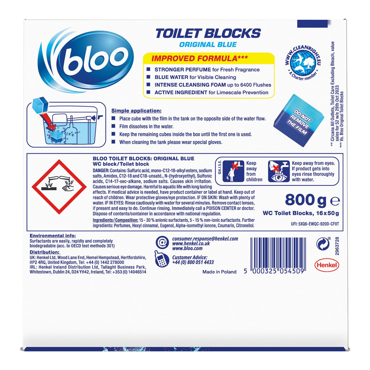 Bloo New 3in1 Toilet Blocks, Pack of 2, Toilet Limescale Remover Cistern Block, Toilet Cleaner Block with Cleaning and Foaming Action, Toilet Fresheners - Limescale Prevention