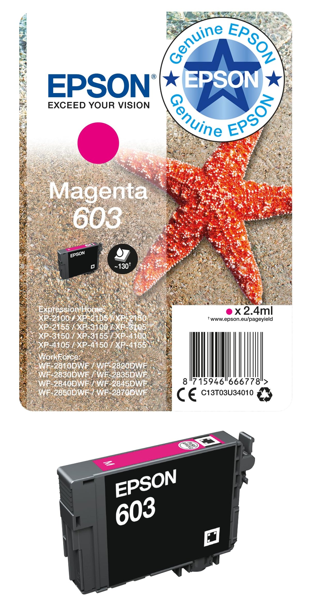 Epson 603 Starfish Genuine , 4-Colours Multipack Ink Cartridges