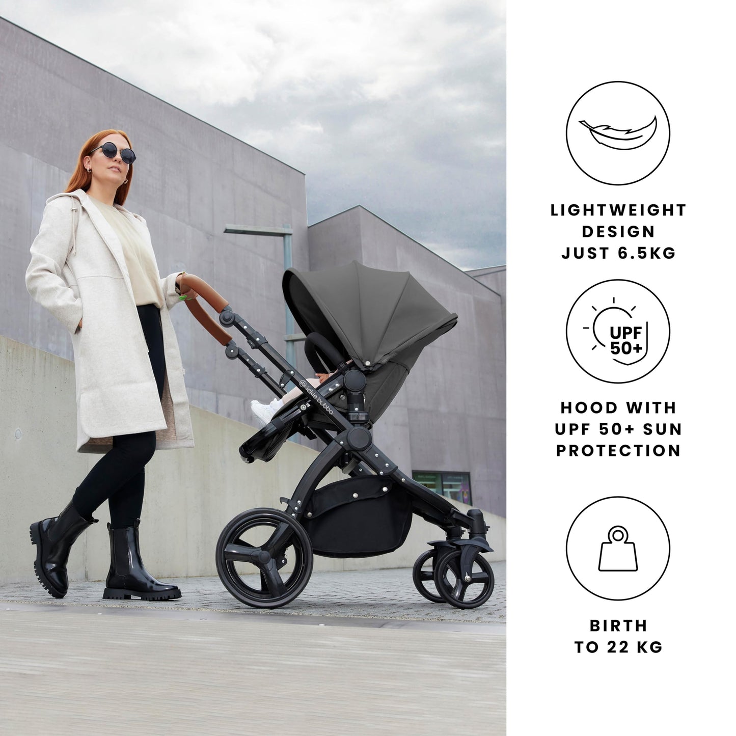 Stomp Urban 3 in 1 Travel System Pushchair with Astral Car Seat and Accessories (Charcoal Grey) – Birth to 22kgs (Approx. 4 Years), Lightweight City Stroller with UPF 50+ Hood and Rain Cover