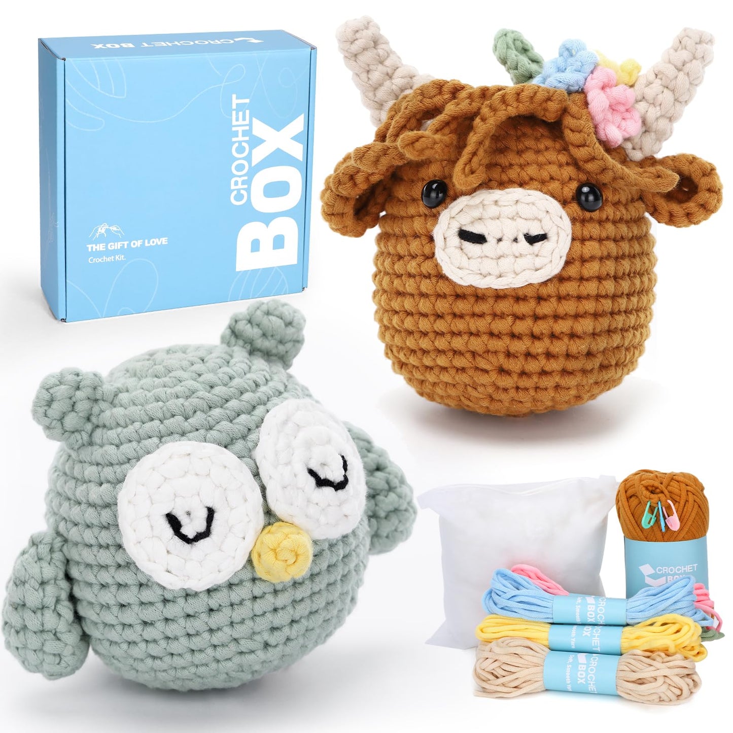 CROCHET BOX Complete Crochet Kit for Beginners - Highland Cow Crochet Kit, Include Video Tutorial, Instruction, Soft Yarn, Birthday Gift for Adults.