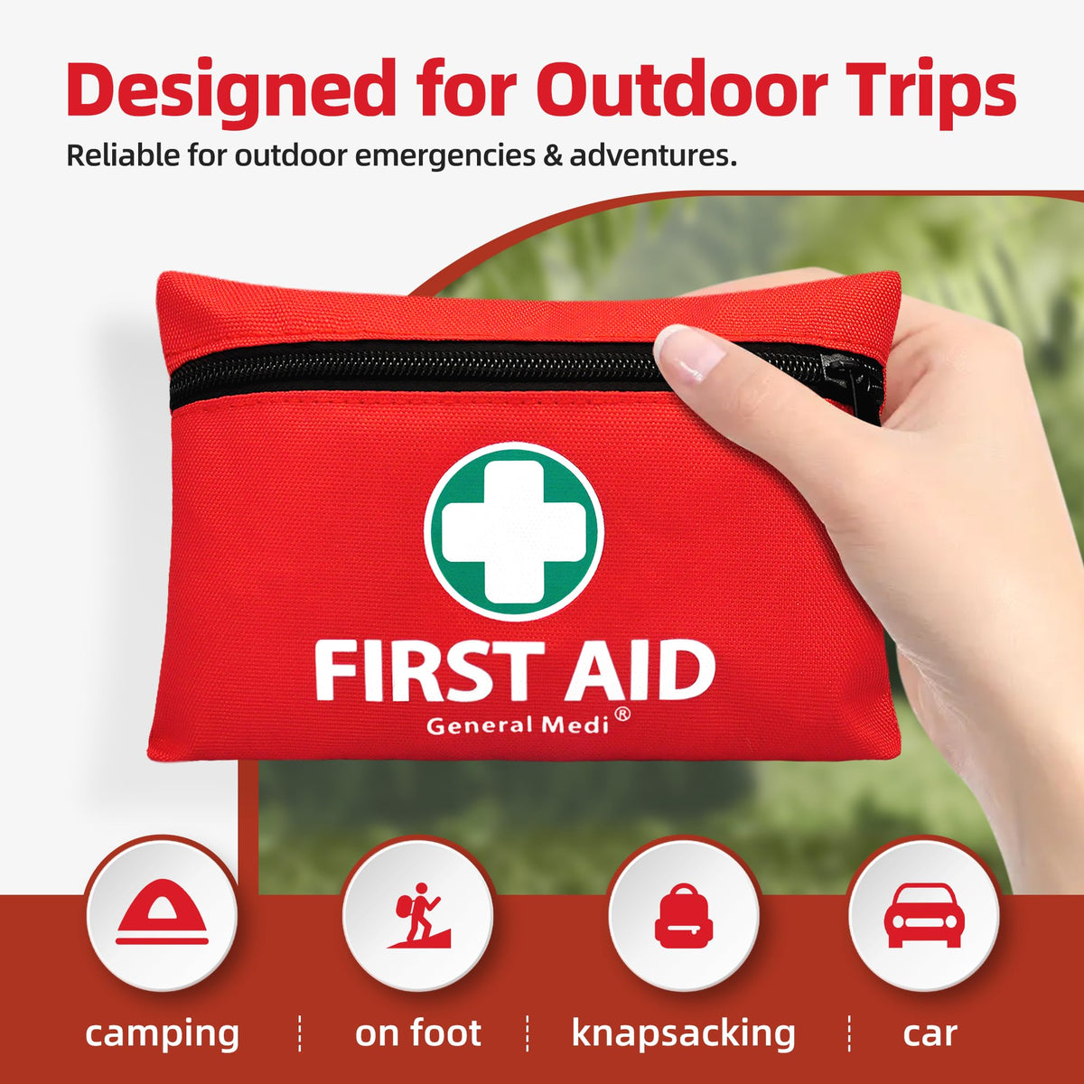 General Medi Mini First Aid Kit, 92 Pieces Small First Aid Kit - Includes Emergency Foil Blanket, Scissors for Travel, Home, Office, Vehicle, Camping, Workplace & Outdoor (Red)
