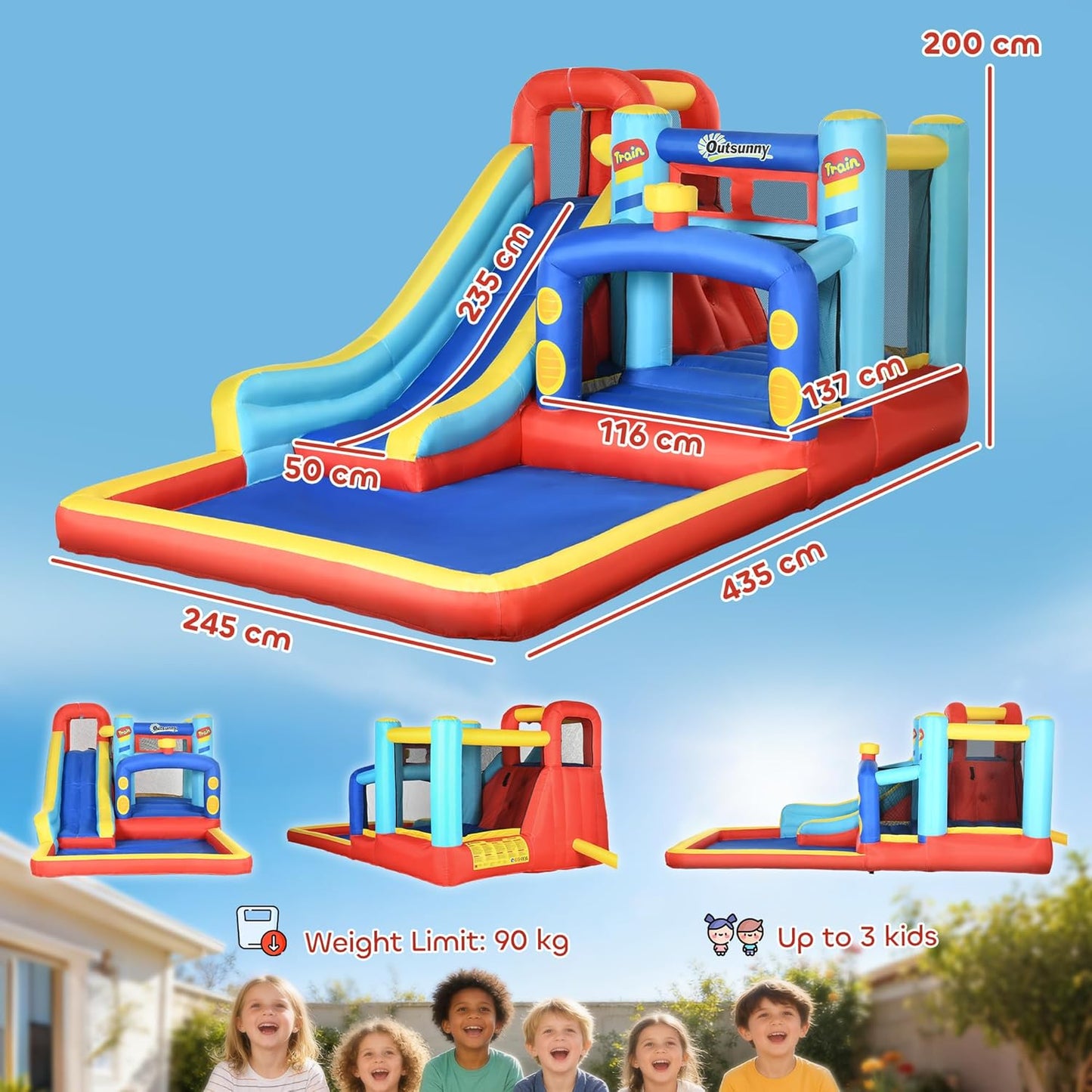 Outsunny 4-in-1 Kids Inflatable Bouncy Castle with Water Slide, Trampoline & Climbing Wall — Ages 3-8