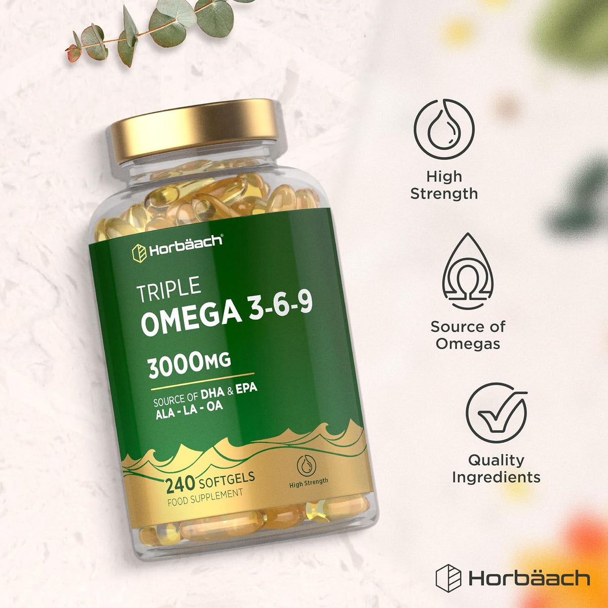 Triple Omega 3 6 9 Capsules 3000mg ALA, LA & OA - 240 Softgels