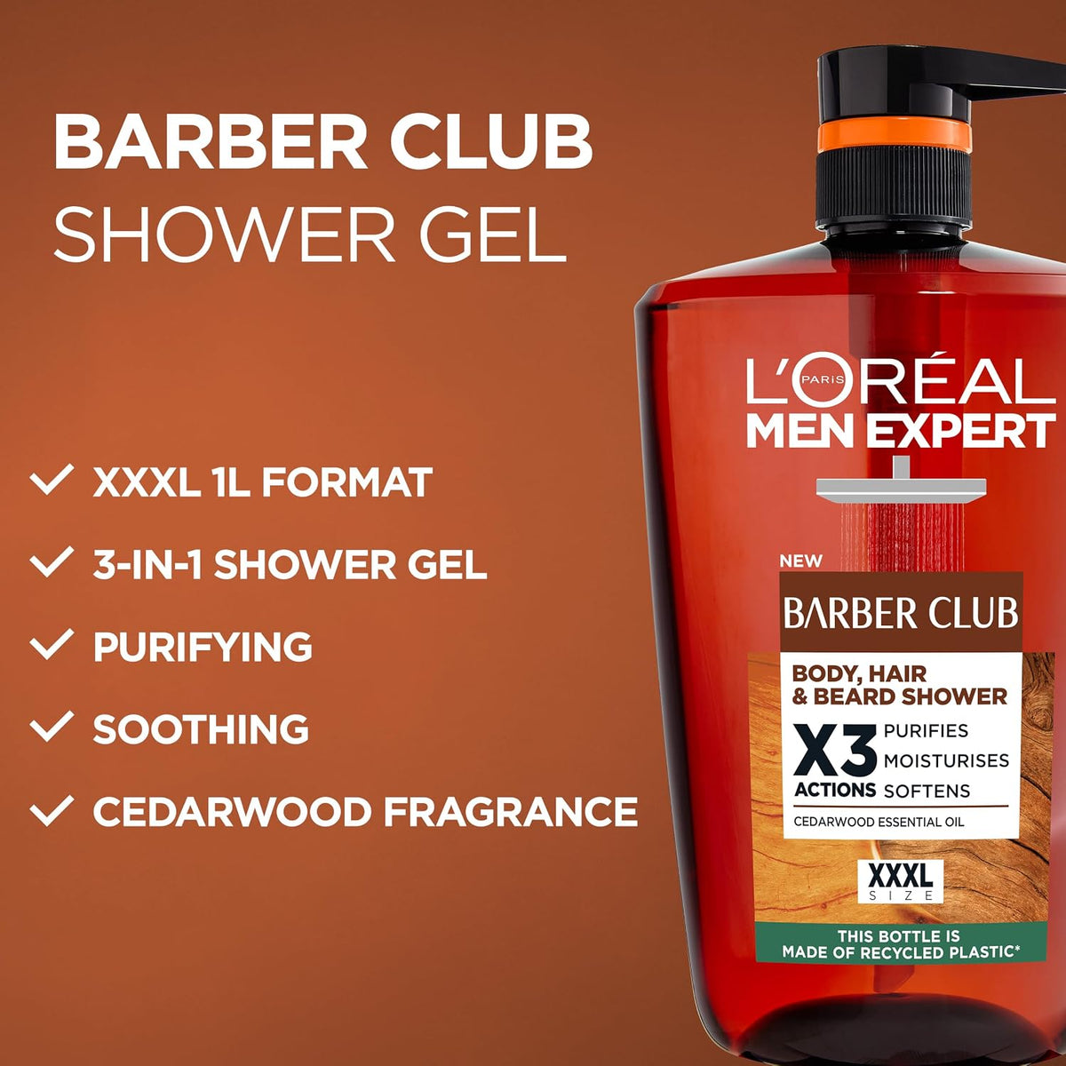 L'Oréal Paris Men Expert Shower Gel Barber Club Body Wash XXXL 1L Pump