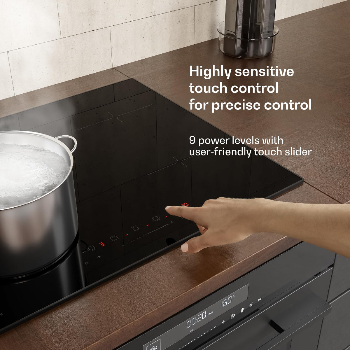Klarstein Velaire Induction Hob 90 cm – 5 Zone Cooktop 7200W, Touch Slider, 9 Power Levels, 2 Flex Zones, Residual Heat Indicator