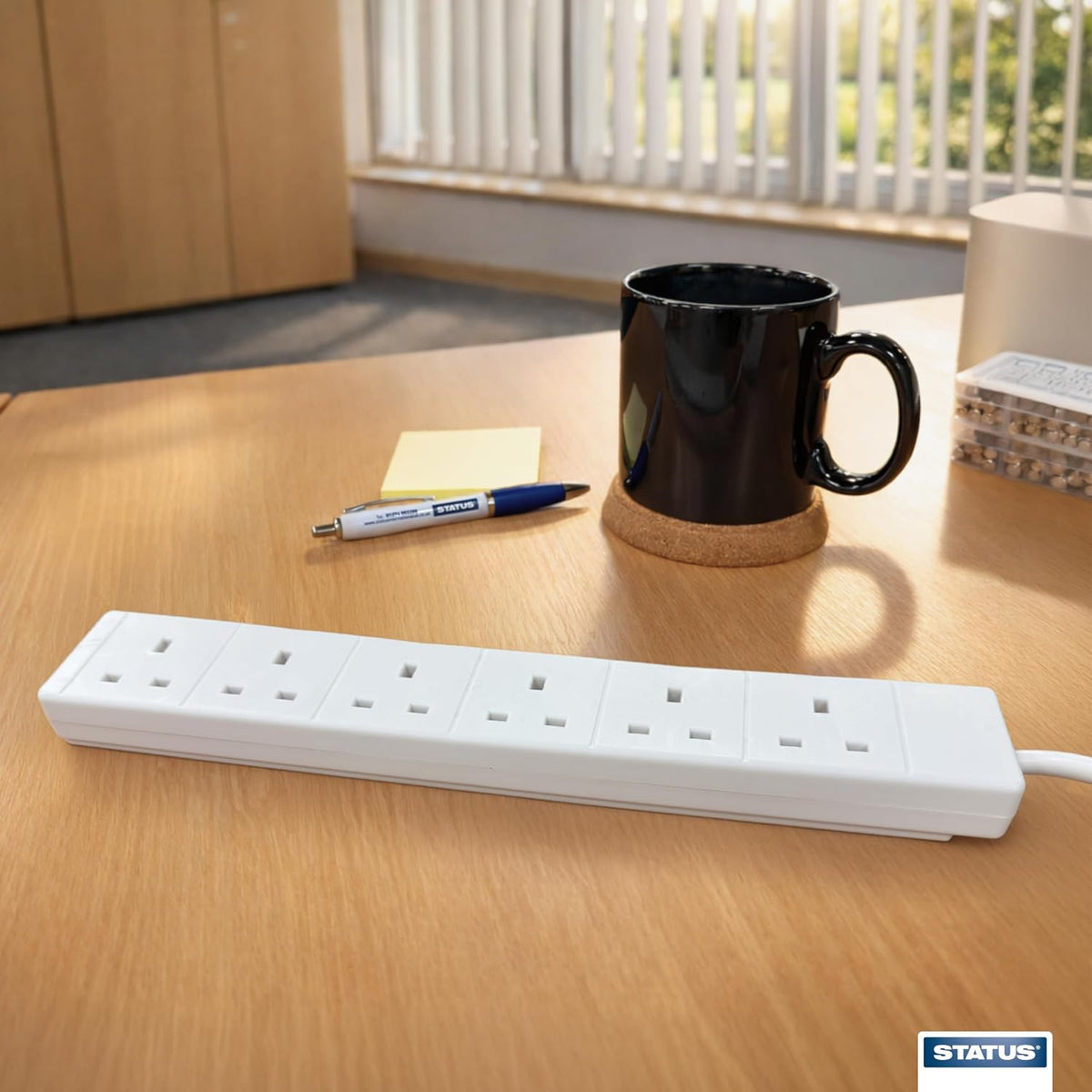 STATUS 6 Socket Extension Lead, 2m Multi-Plug Power Strip for Home, Office or Gaming Set-ups, White (S6W2MS12)
