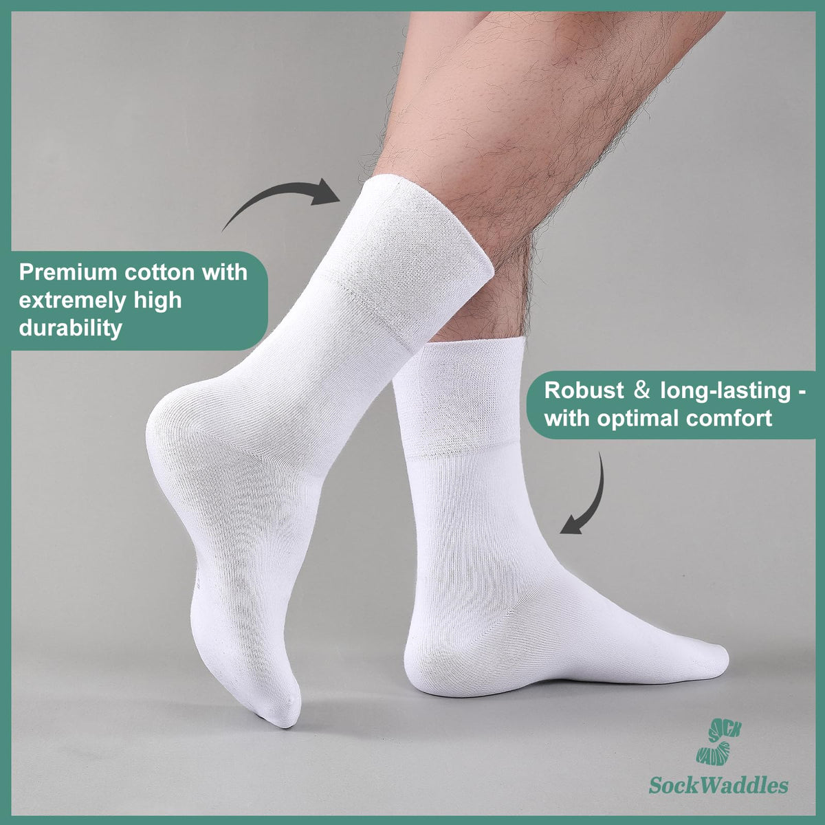 SockWaddles Diabetic Socks for Men & Women, 6 Pairs, Soft Loose Top