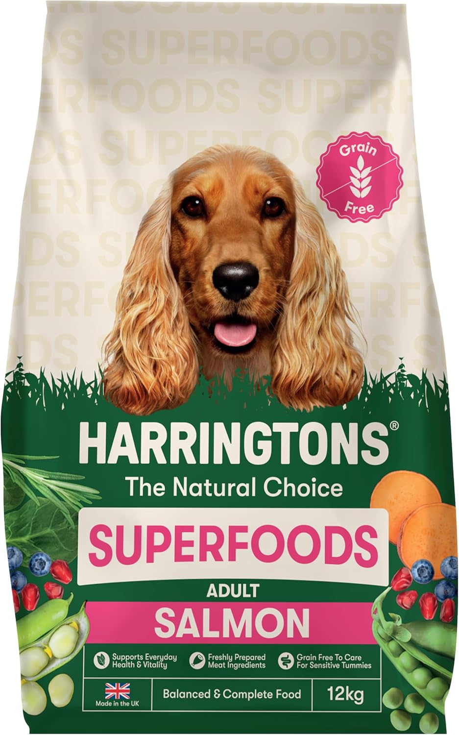 Harringtons Superfoods Complete Grain Free Dry Adult Dog Food Salmon with Veg 12kg - Made with All Natural Ingredients (Packaging may vary)