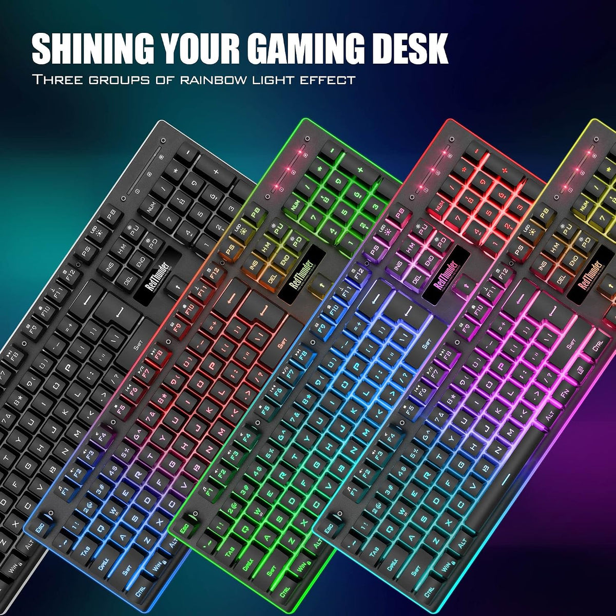 RedThunder K10 Wireless Gaming Keyboard and Mouse Combo, LED Backlit Rechargeable 3800mAh Battery, UK Layout Mechanical Feel Keyboard + 7D 3200DPI Mice for PC Gamer (Black)