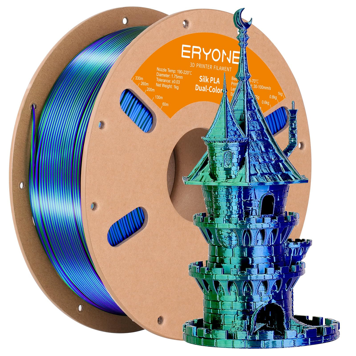 ERYONE Silk PLA Filament 1.75mm,3D Printer Filament PLA,Shiny Glossy PLA Filament,+/-0.03mm,1kg(2.2lbs)/Spool,Silk Liquid Gold