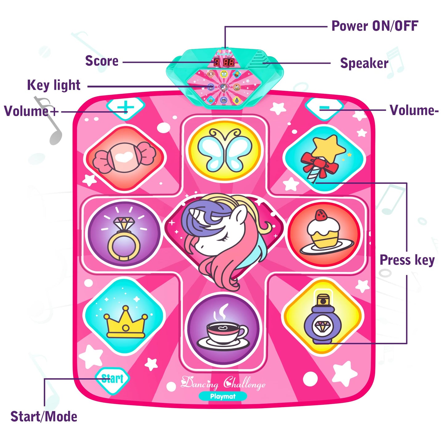 FHNSEL Dance Mat for Girls,Light Up Dance Pad,Kids Musical Dance Play Mat with Light Up 9 Pattern,Built-in Music, 5 Game Modes,Toys Gifts for 3 4 5 6 7 8 9 10 11 12 Year Old Girls Boys and Adult