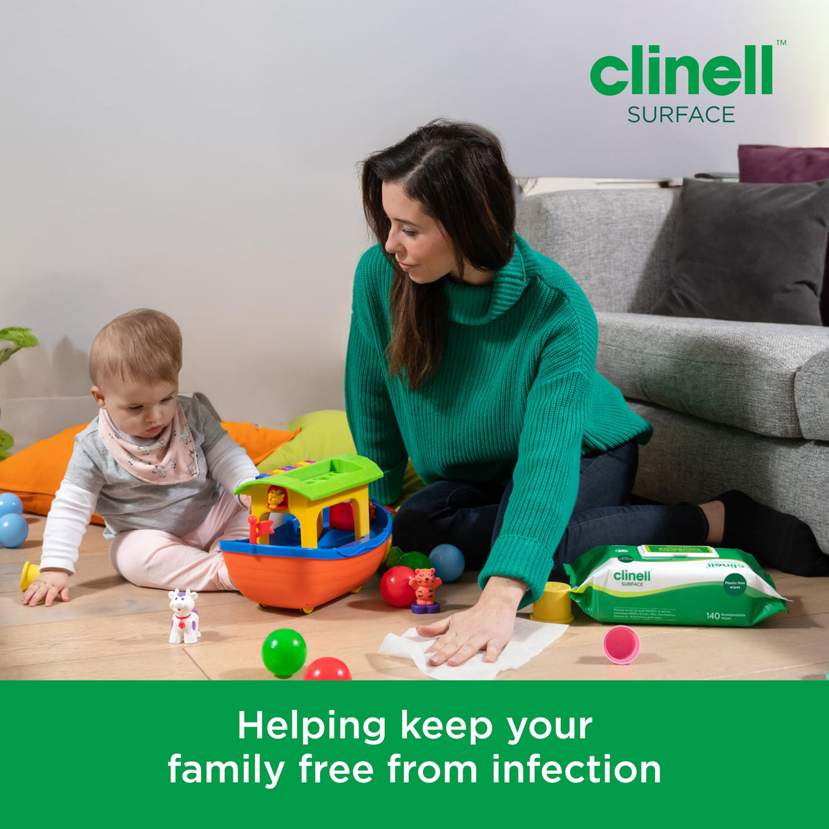 Clinell Universal Cleaning and Disinfectant Wipes - Pack of 6, 1200 Wipes - Multi Surface, Kills 99.99% of Germs, Quick Action, Green, Pleasant Fragrance
