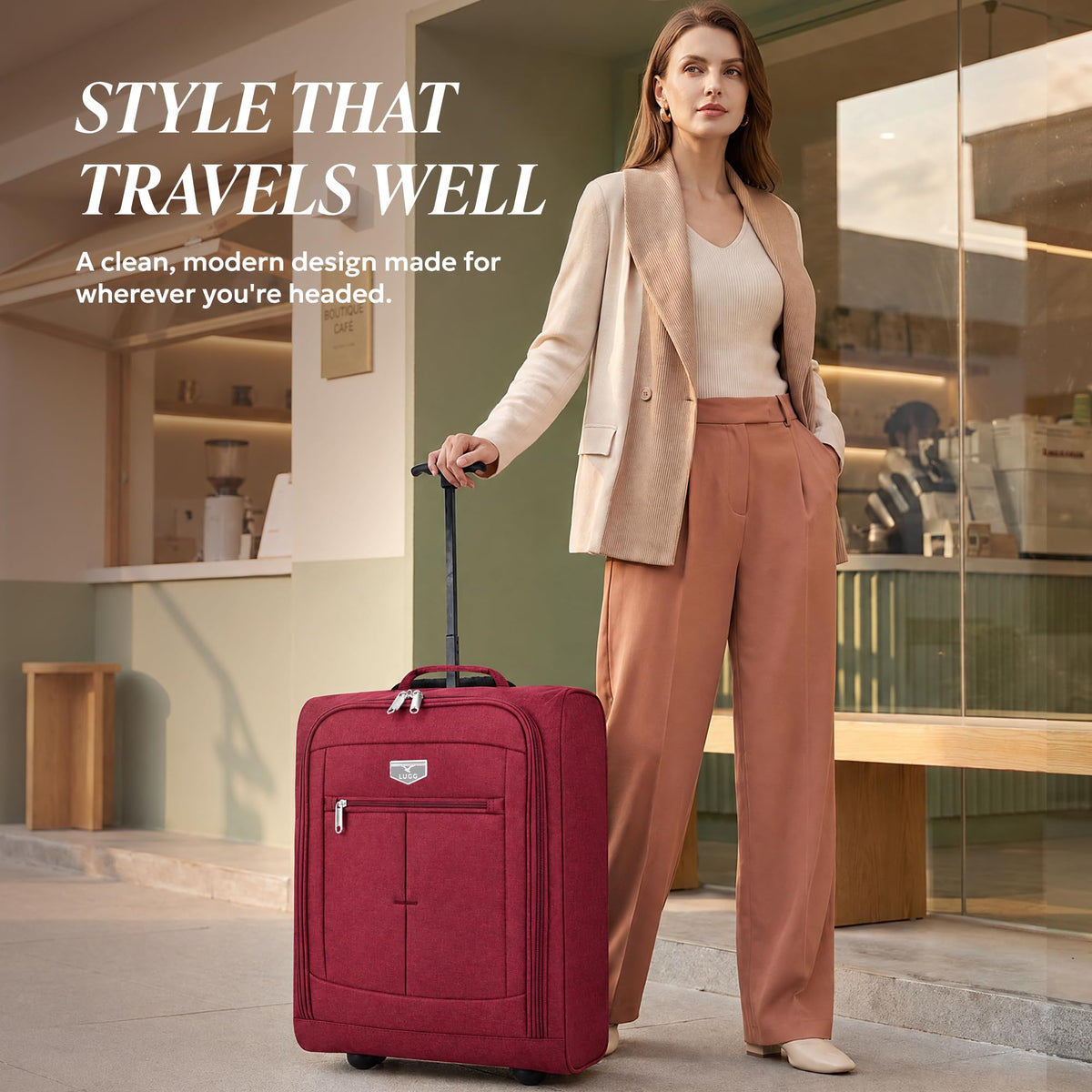 LUGG Lightweight Cabin Luggage, 600D Polyester, Solid Wheels, 45x36x20cm