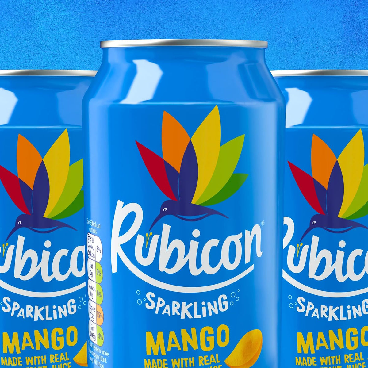 Rubicon Mango Sparkling Fruit Soft Drink, 6 Pack, 330ml Cans
