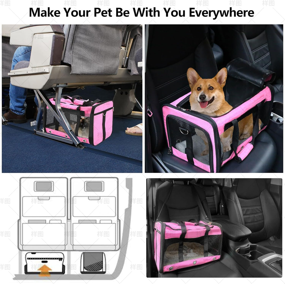 Dycietx Soft Sided Foldable Cat/Dog/Pet/Puppy Carrier Bag, Portable Pets Travel Carriers For Cats/Dogs With Shoulder Strap & Removable Mat, Durable Cat Basket of 17 lbs Airline Approved(Black, M)