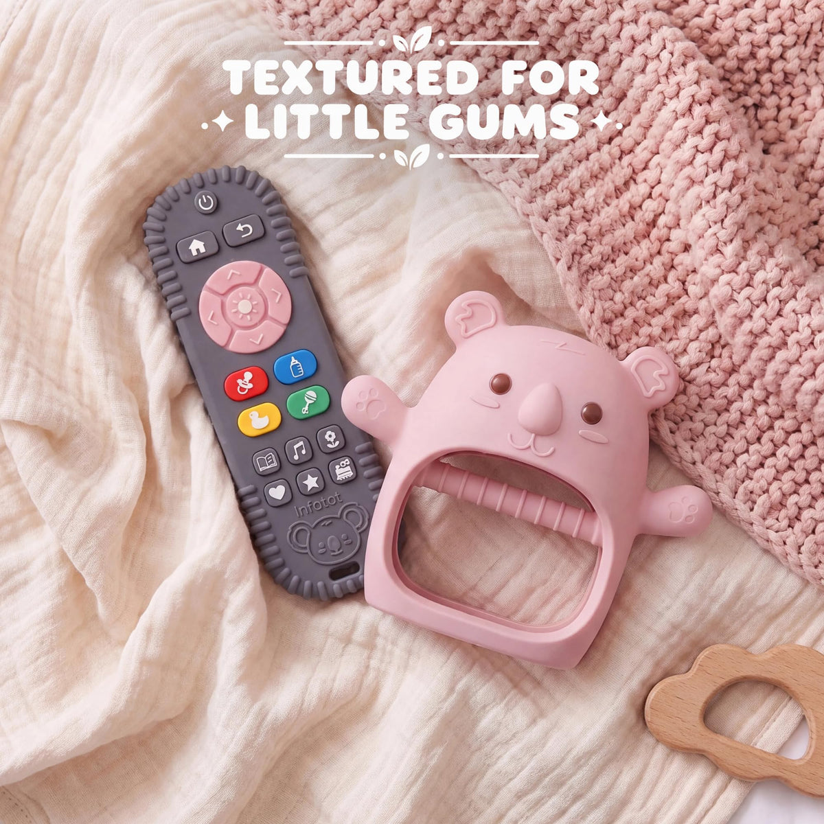 Infatot® Teething Toys for Baby Gifts – Chipmunk Silicone Mitten Teether, Soothing Glove for Infants, Baby Toys 0-6 Months, Soft Chewable Teether Toy to Prevent Finger Sucking, CM Blue.