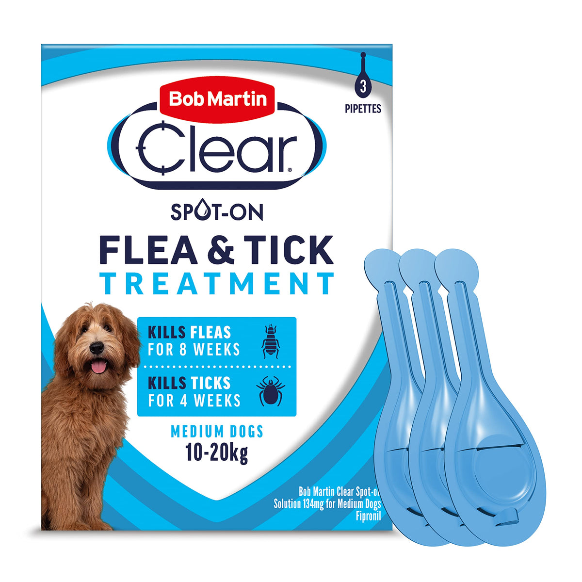 Bob Martin Clear Spot On Flea Treatment for Small Dogs (2-10kg) - Kills Fleas & Ticks (3 Pipettes)