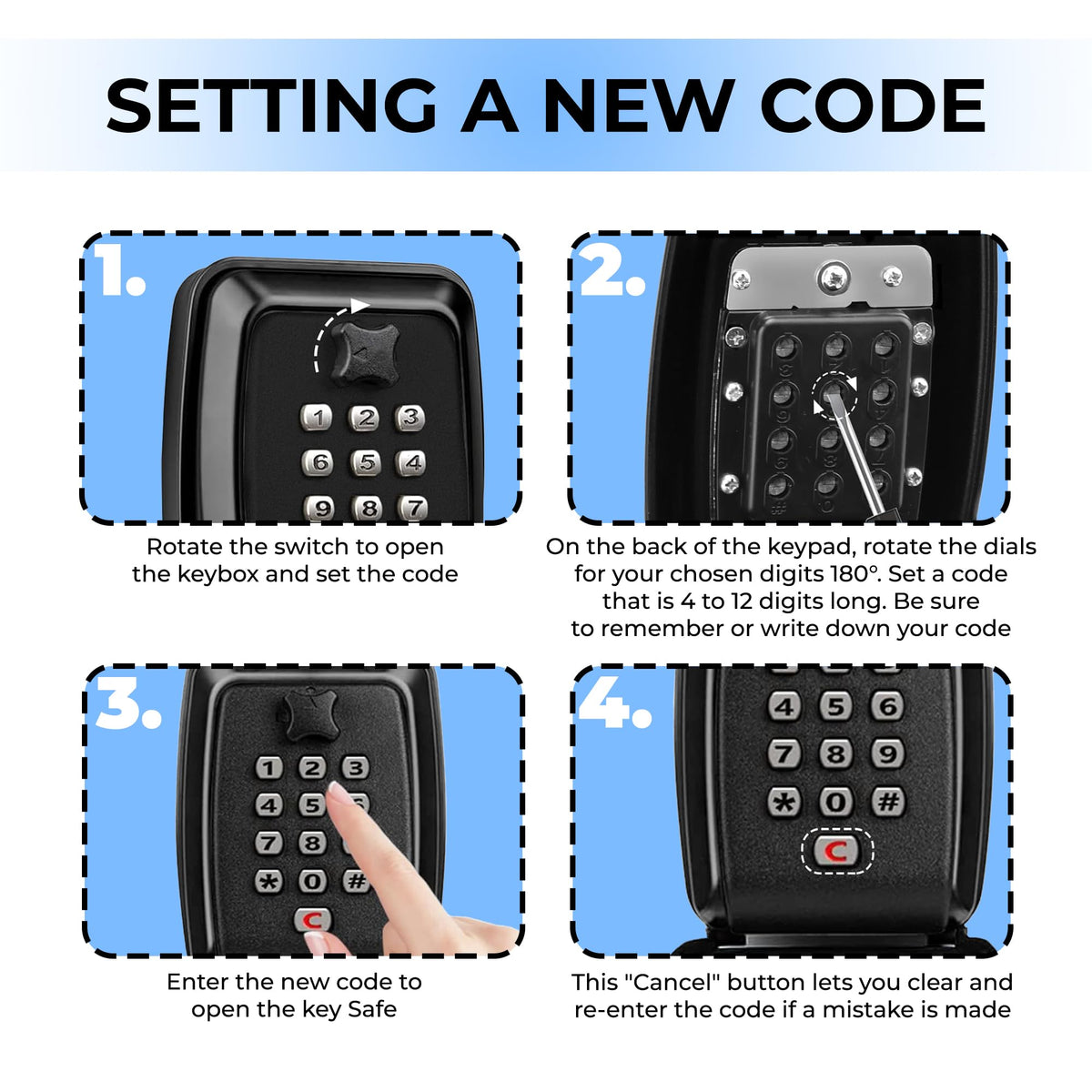 Double Dragon 4-Digit Wall-Mounted Key Lock Box with Zinc Alloy Dial (Black)