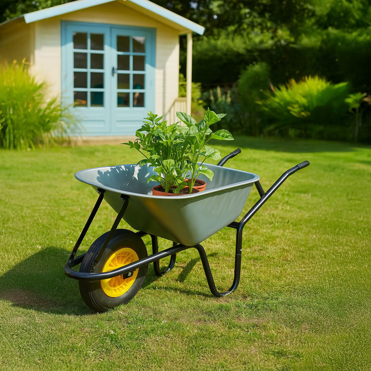 Neo Wheelbarrow Home Garden Cart Galvanised with Pneumatic Tyre (85L) Silver