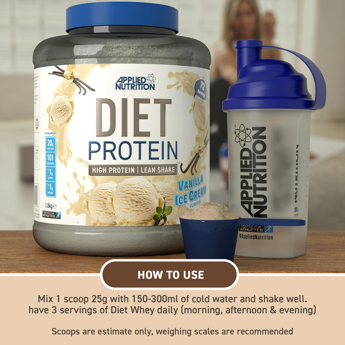 Applied Nutrition Diet Whey - High Protein Powder Supplement, Low Carb & Sugar, for Weight Management with CLA, L Carnitine, Green Tea (450g - 18 Servings) (Vanilla)