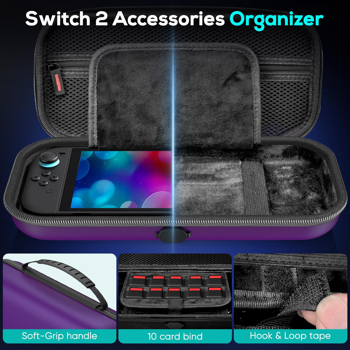 Case for Nintendo Switch 2, Travel Case with Charging Hole and 10 Game Card