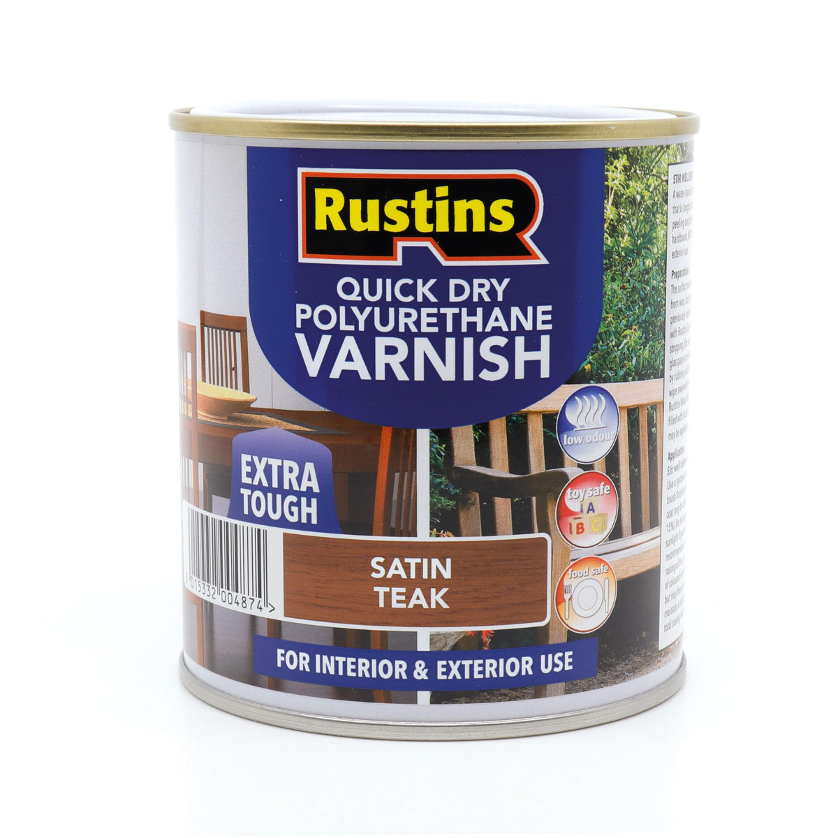 RustinsQuick Dry Poly Varnish Satin Clear 500ml -Tough, Water-Based Clear Finish in Gloss, Matt or Satin; Durable Protection for Interior Wood, Furniture and Floors