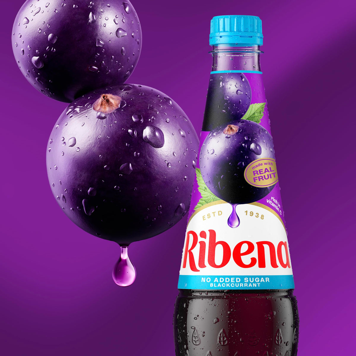 Ribena Blackcurrant Squash 1.5L – Real British Blackcurrants | Rich in Vitamin C | No Artificial Colours or Flavours | 100% Recycled Plastic Bottle