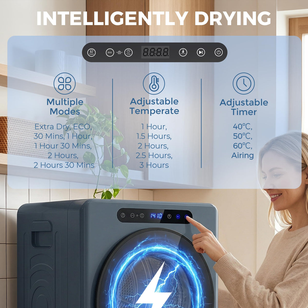 HOMCOM Vented Tumble Dryer 5kg Wet Laundry/3kg Dry Capacity 1000W Black