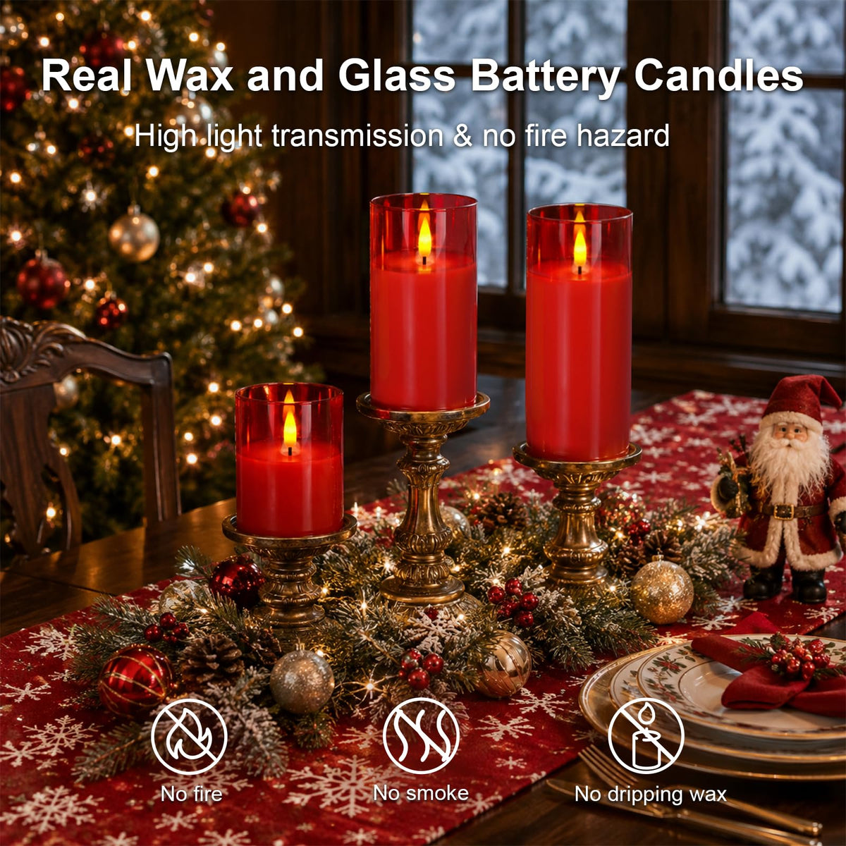 Homemory Real Wax LED Candles Flickering, Clear Glass Shell, Gold, Set of 3