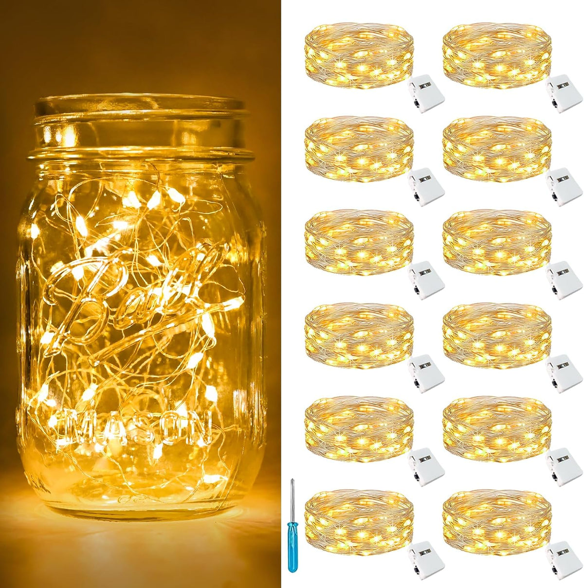 btfarm 12 Pack 3 Modes Fairy Lights Battery Operated, 2M 20LED String Light
