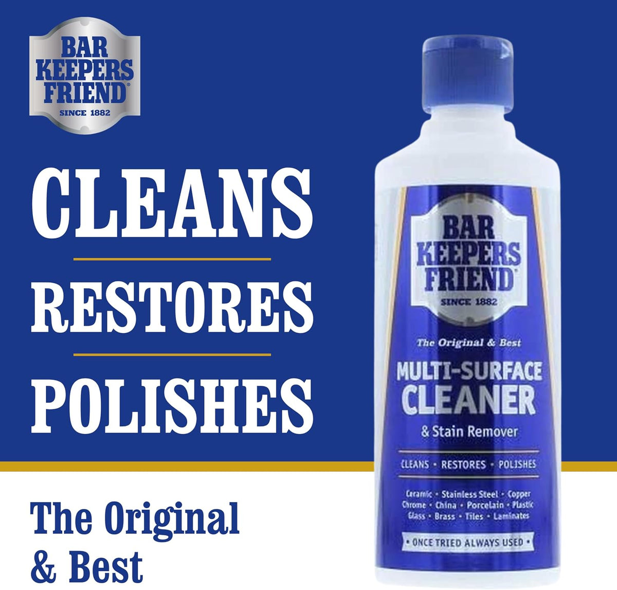 Bar Keepers Friend Original Stain Remover Powder 250g - Cleans, restores and polishes - Shifts limescale and soap scum - Suitable for a wide range of surfaces