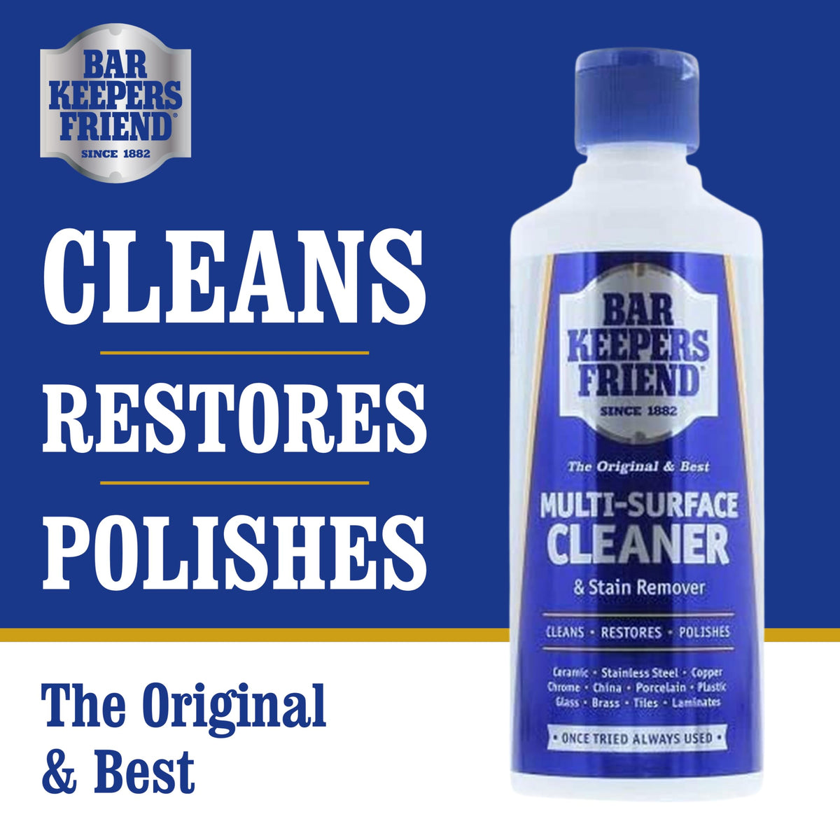 Bar Keepers Friend Original Stain Remover Powder 250g - Cleans, restores and polishes - Shifts limescale and soap scum - Suitable for a wide range of surfaces