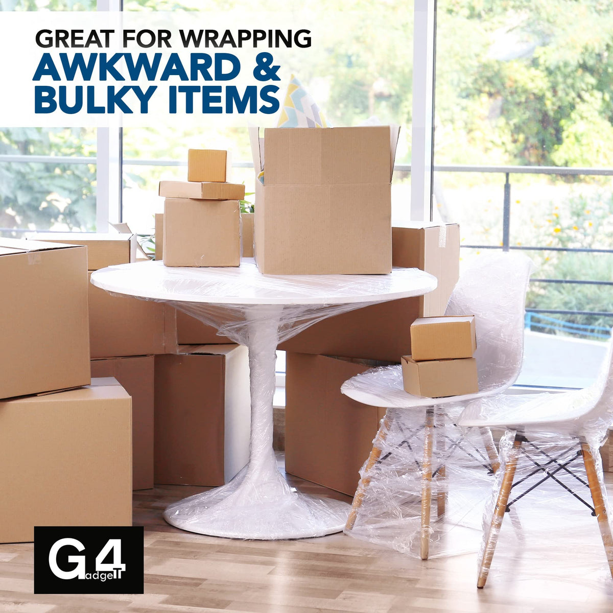G4GADGET Heavy Duty Pallet Wrap 400mm x 200m Elongation | Strong Cling Film for Packaging, Moving & Storage | Tear Resistant, Waterproof & Moisture Proof Shrink Wrap Rolls