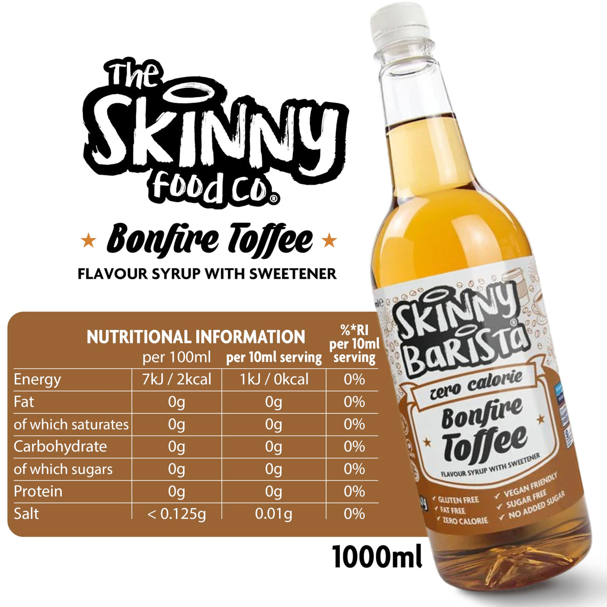 Skinny Food Co Butterscotch Syrup Zero Calorie 1L - Sugar Free Coffee Syrup
