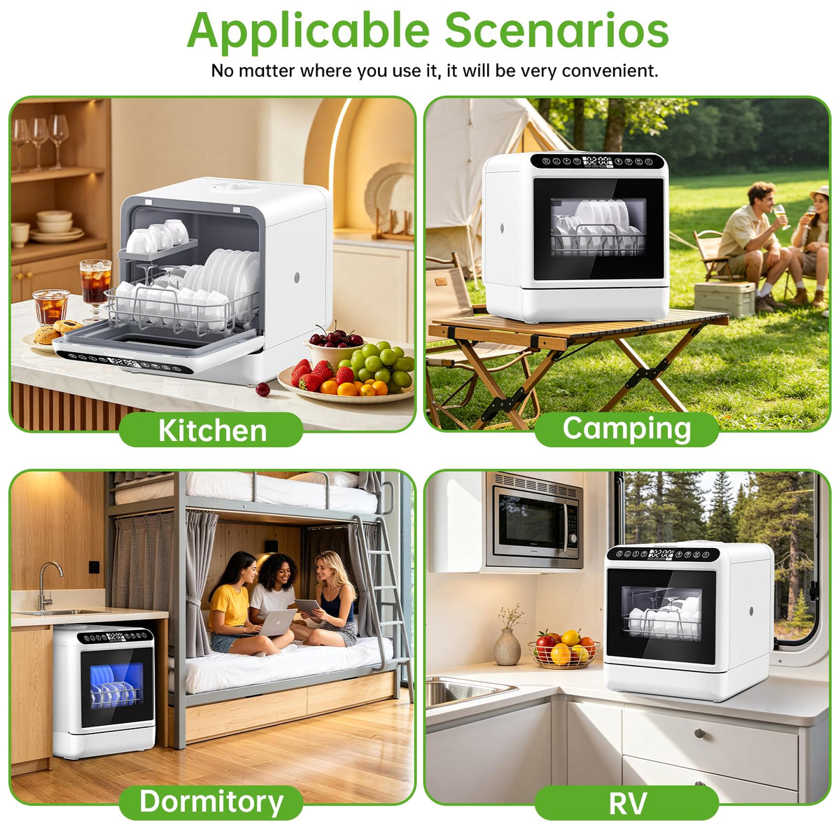 Countertop Dishwasher, Portable Dishwasher with 5L Built-in Water Tank, 5 Programs with 40 dB, 360° Dual Spray, 6 Full Accessories for Homes, Apartments and RVs