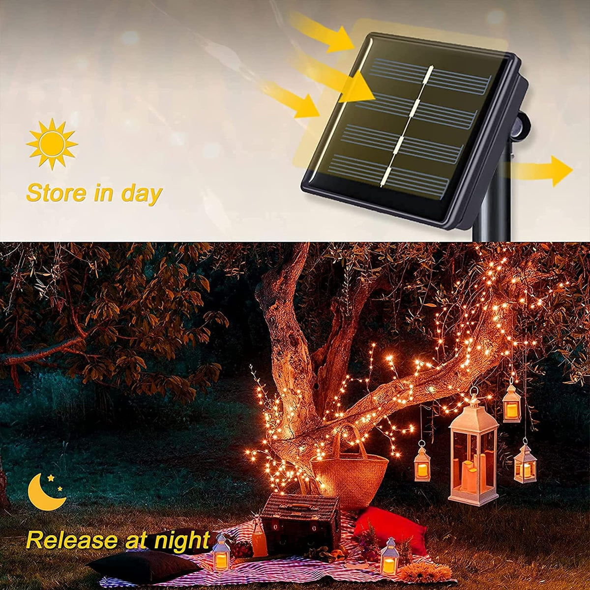 Lezonic 2Pack Solar String Lights Waterproof,12M/40Ft 120LED Garden Lights