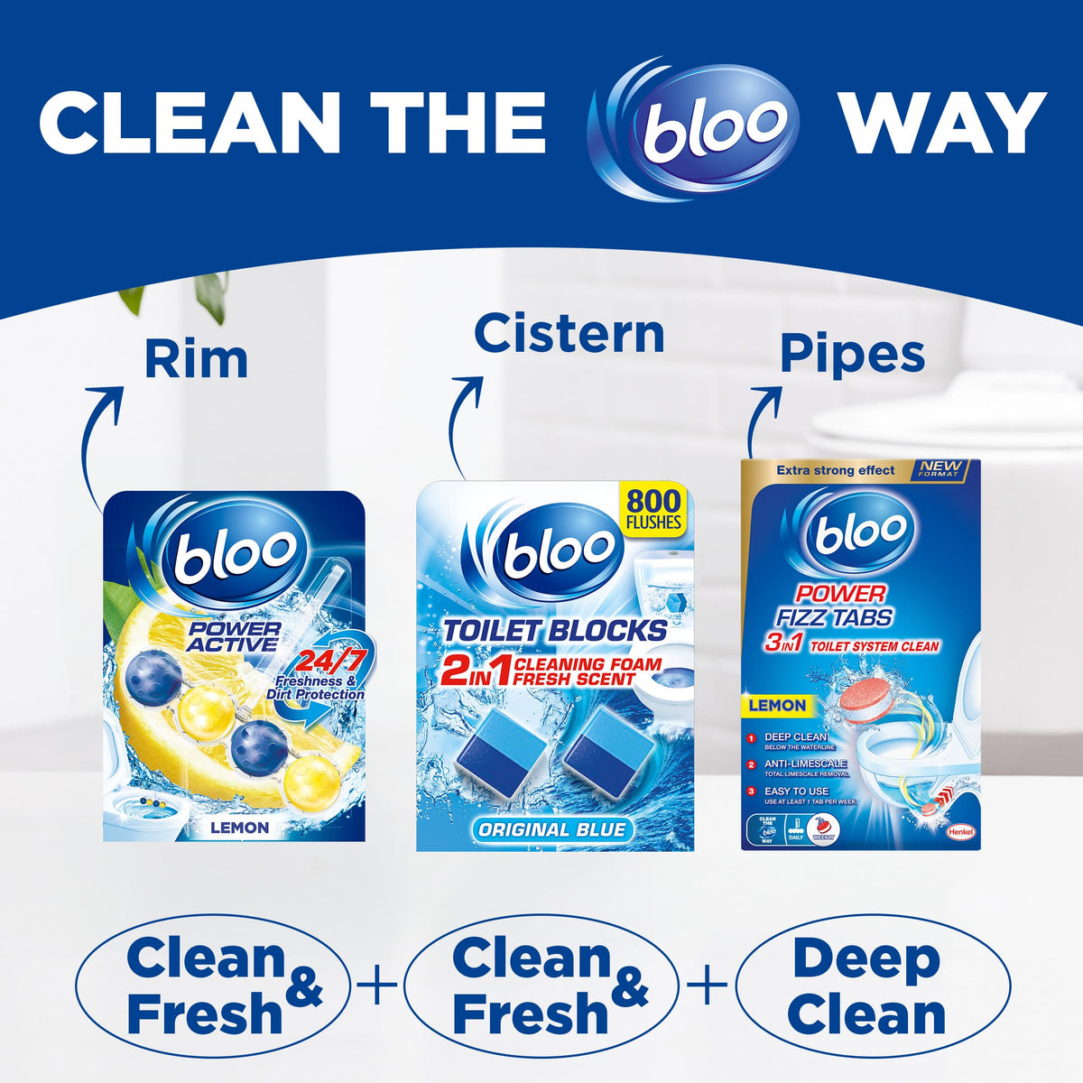 Bloo Power Active Toilet Rim Block & Freshener, Fresh Flowers, Pack of 1