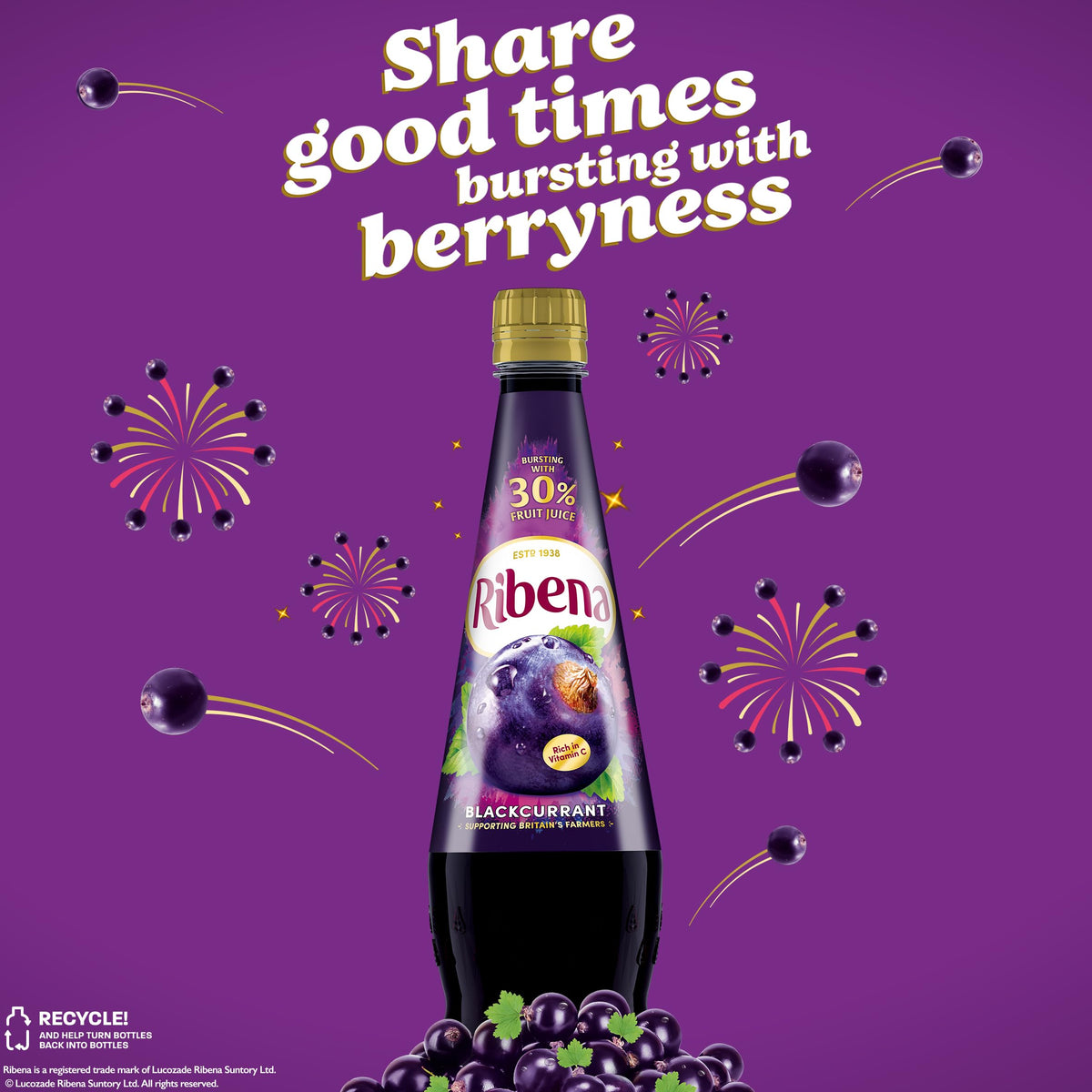 Ribena Blackcurrant Squash 1.5L – Real British Blackcurrants | Rich in Vitamin C | No Artificial Colours or Flavours | 100% Recycled Plastic Bottle