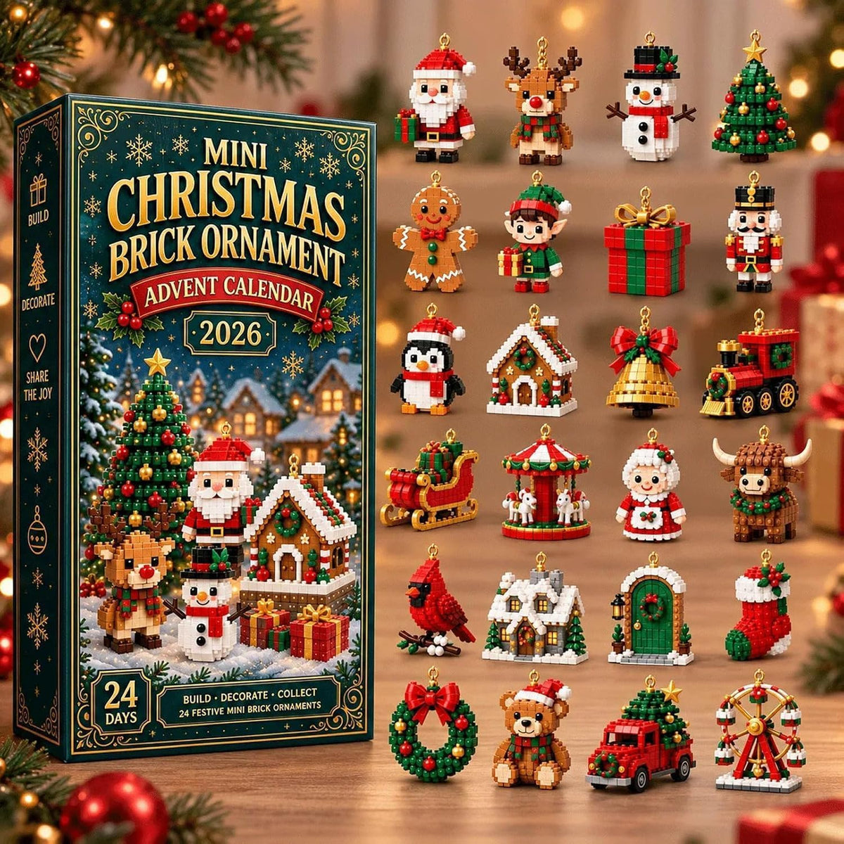 24-Day Mini Christmas Brick Ornament Advent Calendar 2026 (2D) (3D Version)