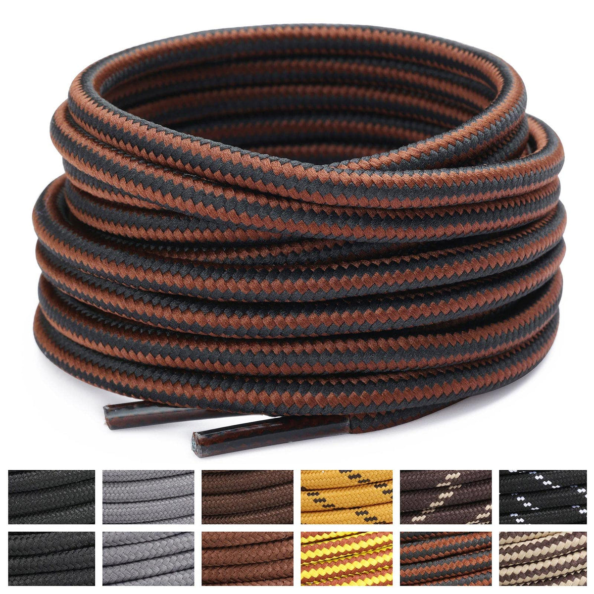 Stepace 2 Pairs Round Heavy Duty Boot Laces for Hiking and Work Boots