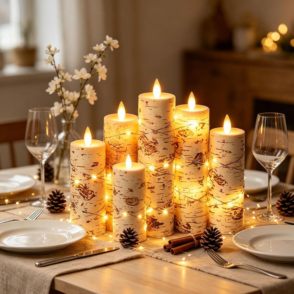 Da by 3 Pack Ivory Flameless LED Candles with Fairy Lights, Realistic Moving Flame Paraffin Wax Candles, Remote Control, Soft Warm Light, 8cm D x 12.5/14.5/16.5cm H, Indoor Wedding Home Decor