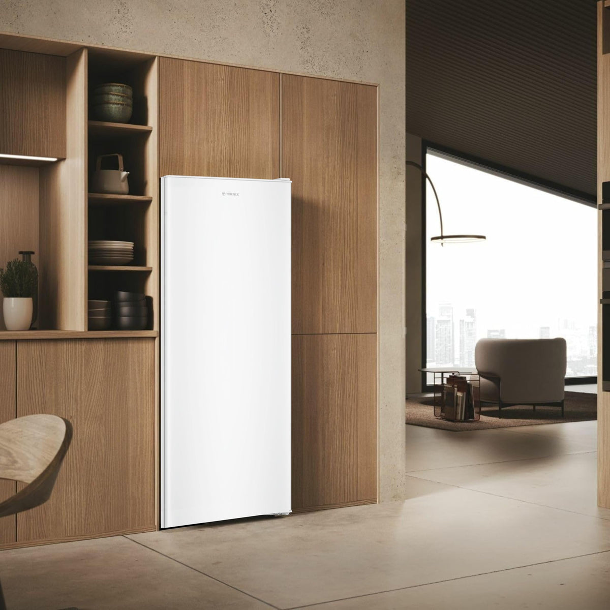 Teknix UC48F2W Freestanding Undercounter Freezer - 48cm Width / 60 Litre Capacity - Suitable for Outbuildings - 3 Large Compartments - 4 Star Freezer Rating - White