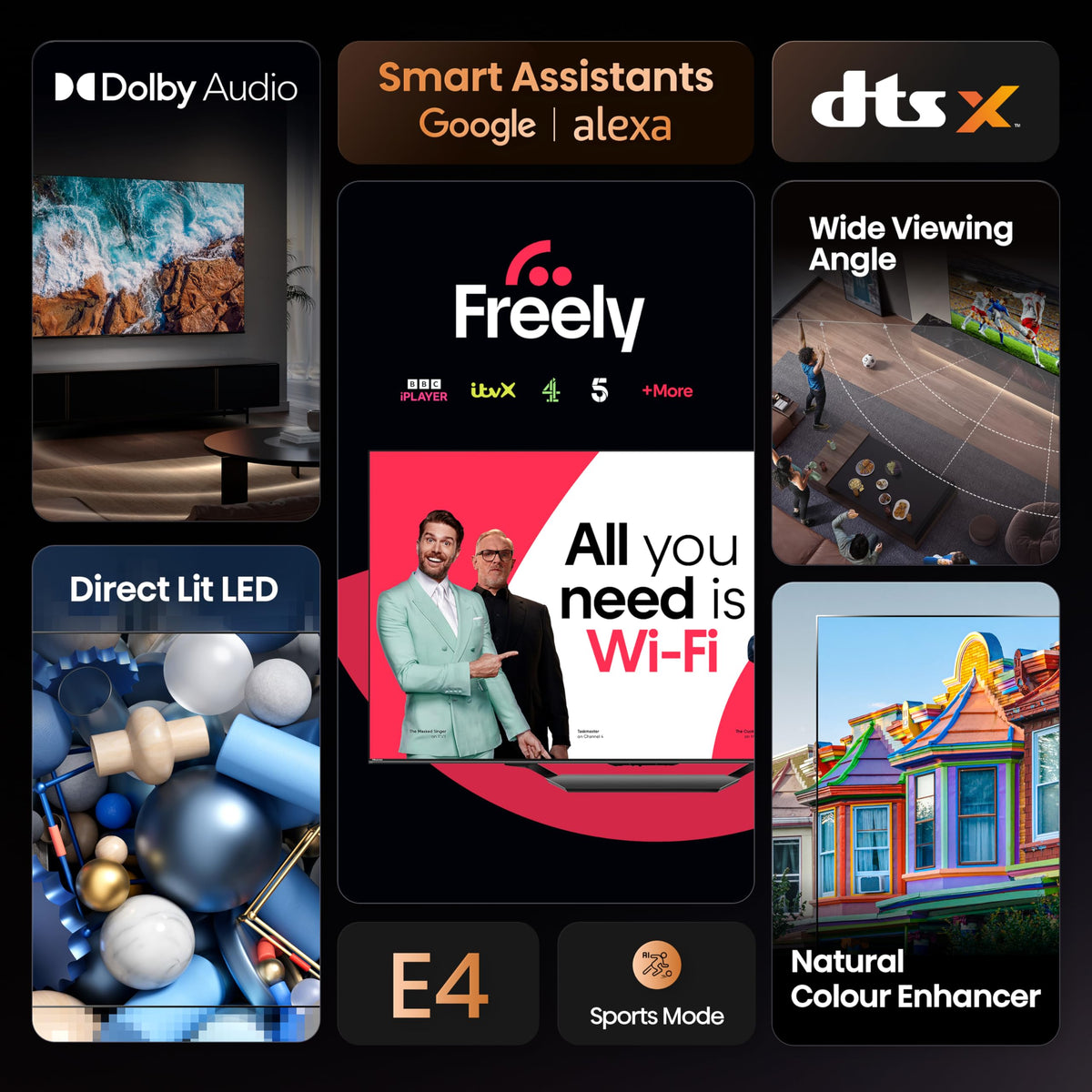 Hisense 40" 40A4QTUK FHD LED TV with Freely - Direct Lit LED, Dolby Audio, Natural Colour Enhancer, Games Mode, Sports Mode, Disney +, YouTube, Netflix