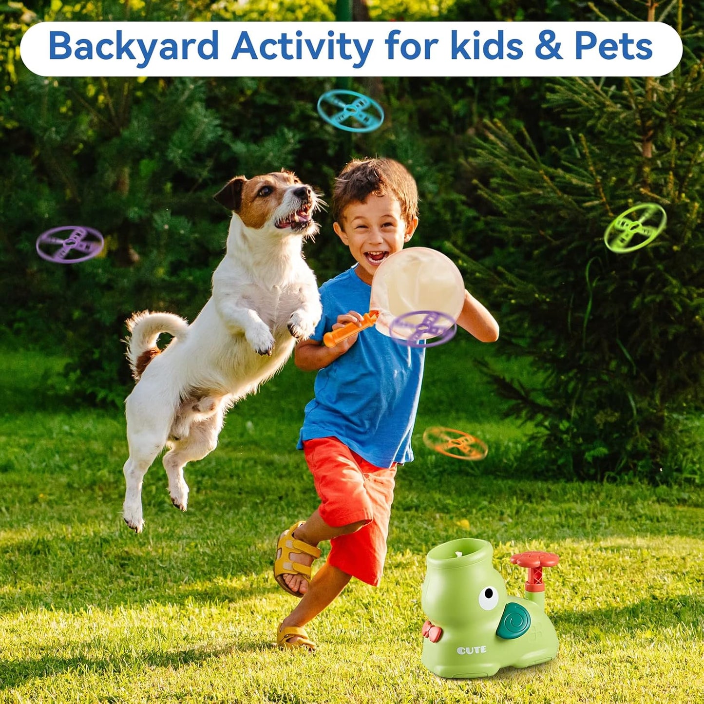 Kids Outdoor Toys, Autism Sensory Equipment, Garden Toddler Toys for 3 Years Old Boys and Girls, Flying Disc Launcher Toy with 24 Saucers, Outdoor Games for Kids 4-8, 8-12