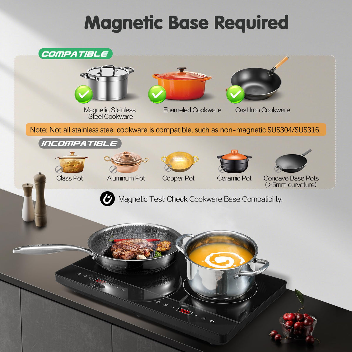 Single Induction Hob 2000W, Portable Induction Cooker with 10 Power & Temperature Levels, Touch Control, Child Lock, 3-Hour Timer, Residual Heat Indicator, Black Glass Panel Electric Hob
