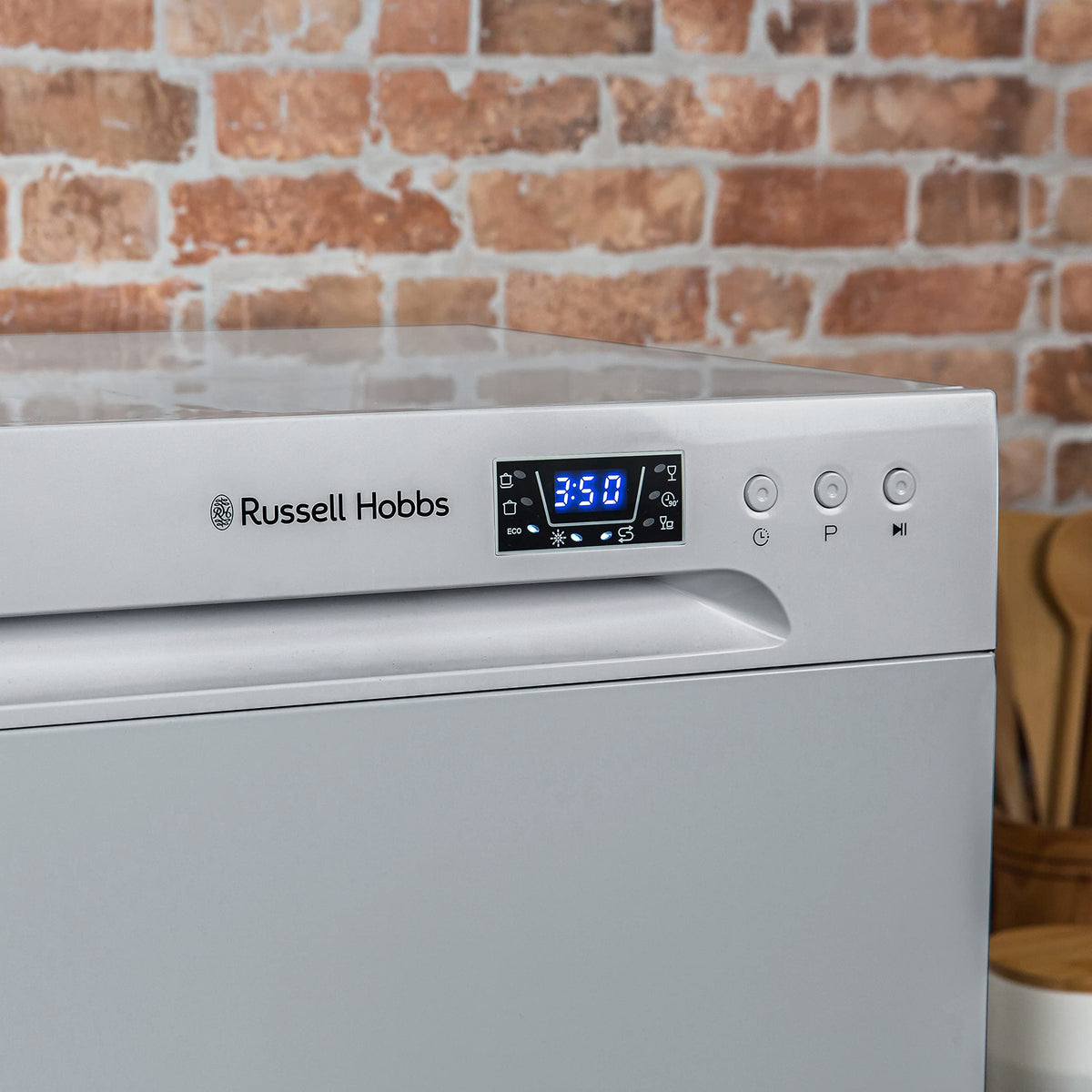 Russell Hobbs Table Top Dishwasher Compact Mini with 6 Place Settings, LED Display, Button Control, 6 Programmes, Portable & Efficient, 24hr Timer, Rinse & Eco Mode in White, RH6TTDW0D1W